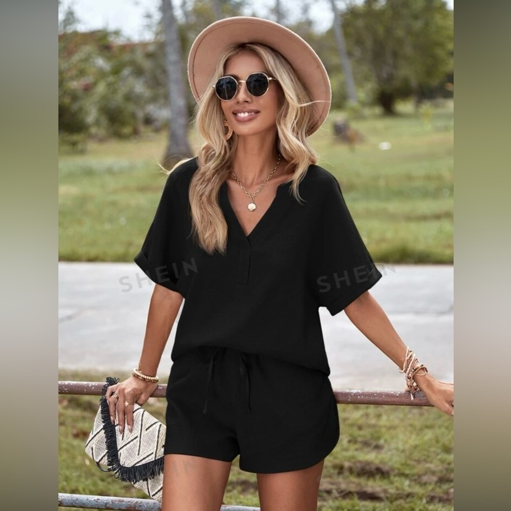 SHEIN LUNE Women's Solid Color Loose Fit Casual 2-Piece Set
